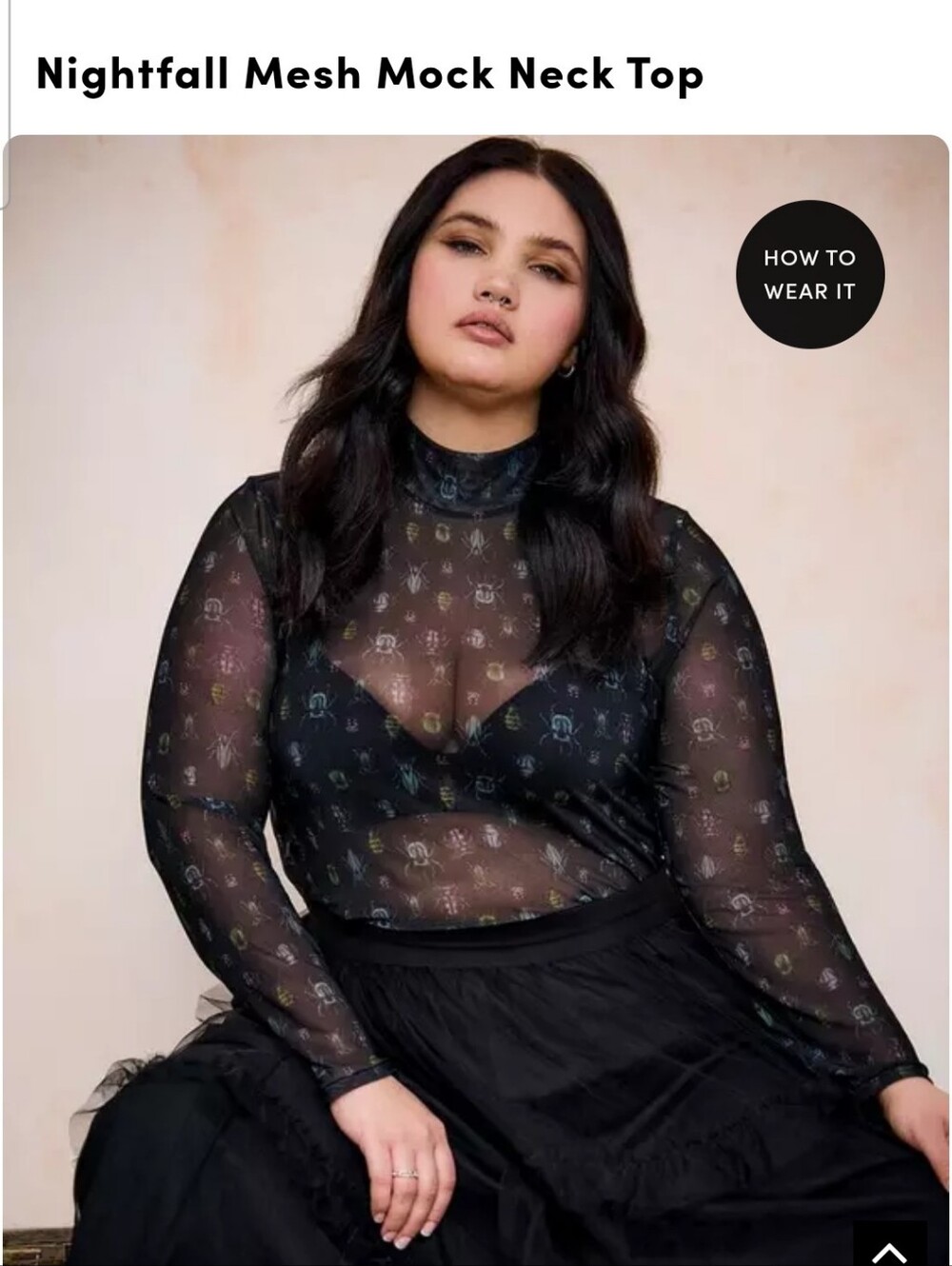 Mesh Mock Neck Top - Black Beetles